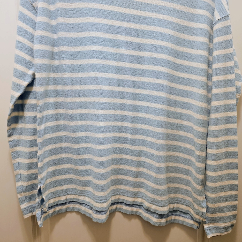 J.Crew Breton Stripe Boatneck Top M Blue Ivory 100% Cotton Coastal - Picture 6 of 7